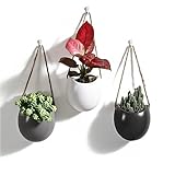 Kvetto Set of 3 Ceramic Wall Vases - Hanging Pocket Planters for Indoor Plants, Wall Decor for Entryway Hallway Bathroom Living Room Dining Room
