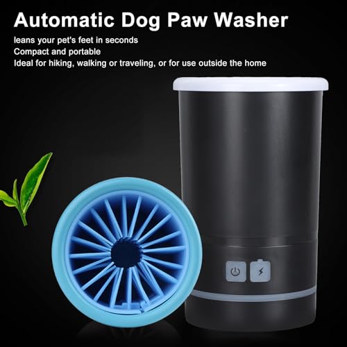 HEEPDD Lave-Pattes Chien USB Rechargeable, Nettoyeur Automatique de Pattes avec Brosse Silicone Douce pour Grands Chiens 40x13.5 cm, Solution Hygiène Entrée Maison pour Animaux (Noir)