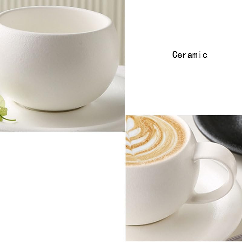 Porcelanowy kubek do kawy ze spodkiem, Europejski ceramiczny zestaw spodków do filiżanek kawy w kształcie jajka restauracji Latte(Style4)