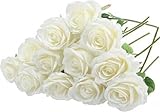 Felice Arts 12 Pack White Roses Artificial Flowers with Stem Fake Flowers Silk Roses Bouquet for Table Vase Wedding Centerpiece Party Home Kitchen Decor