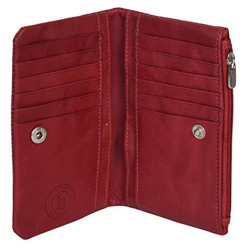 Leatherboss Genuine Leather Slim Compact Clutch Debit Credit Slim Card Holder Wallet with Coin Pocket for women, Cherry