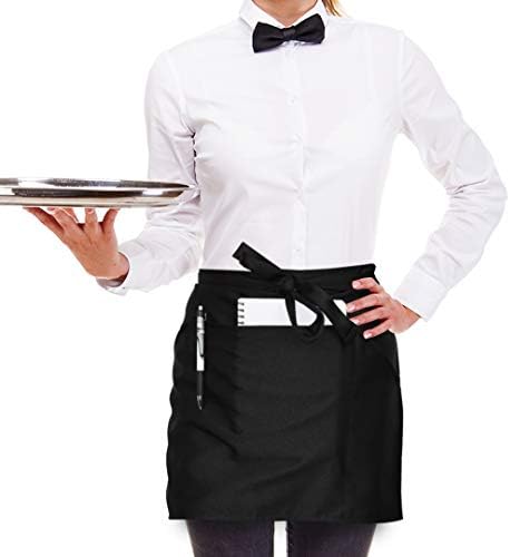 Joeji's Set of 3 Waist Apron - Unisex Waitress Bistro Cafe Restaurant Gardening Half Aprons with Front Pocket - Washable Waterproof & Protective Aprons for Women Ladies Men - Black
