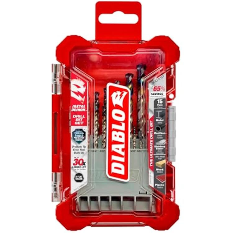 Diablo Metal Demon Drill Bit Set for Mild, Hardened and Stainless Steels - 15-Piece Assortment for Versatile Drilling - DMD-S15T
