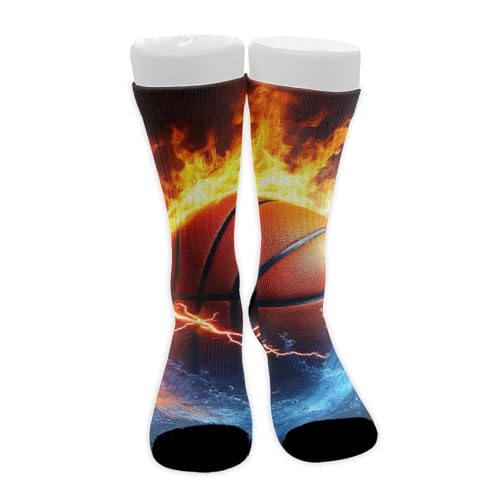 UTRSIFB Women's All Season Mid Calf Socks, Soft Cozy Dress Decor Boots Socks, Fashion Breathable Stockings Ice Water Fire Flame Basketball