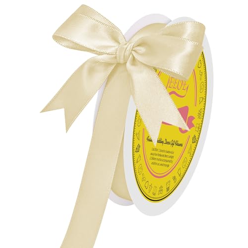 Image of Double Face Cream Satin Ribbon 5 /8 inch X 50 Yards Polyester Cream Ribbon for Gift Wrapping Very Suitable for Weddings Party Invitation Decorations and More
