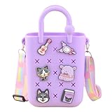 RONGTENG Silicone Handbag, Small Beach Bag Waterproof Washable Tote Novelty Wallet Purse with DIY Decoration (Purple)