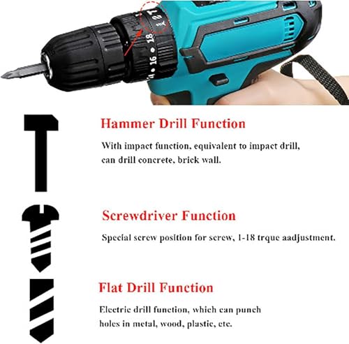 Image of Lithium Cordless Drill Impact Drill Set for Home Power Electric Drill Driver Set with Variable Speed Control for Wood Bricks Walls Metal