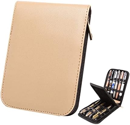 Topoomart Fountain Roller Ball Pen Case Holder PU Leather Bag for 12 Pens Beige