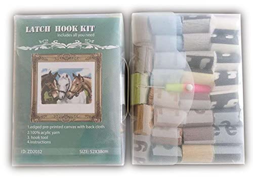 Doybself Latch Hook Kits For Beginner,Crocheting Carpet Rug Acrylic Yarn Pre-Printed Canvas Cushion Mat Tapestry Sofa Decor Gift,Horse,20" X 15" #TOP4