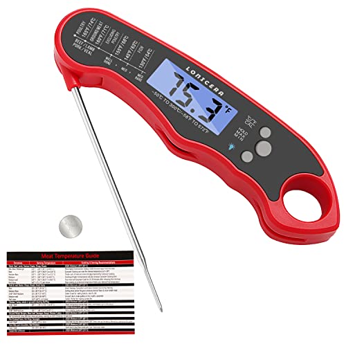 Lonicera Digital Meat Thermometer for Food Cooking. Waterproof & Instant Read for Kitchen Baking, BBQ. with Foldable Probe, Backlight & Calibration (Red) Lonicera Digital Meat Thermometer for Food Cooking. Waterproof & Instant Read for Kitchen Baking, BBQ. with Foldable Probe, Backlight & Calibration (Red)