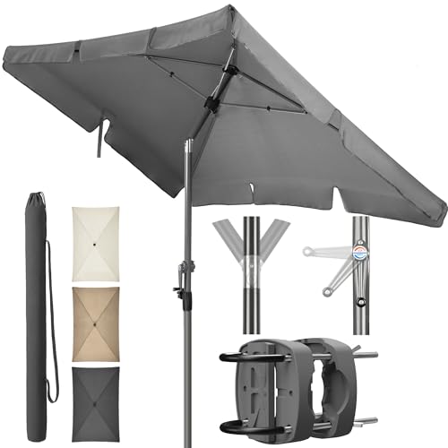4smile Sonnenschirm Balkon 3-in-1 SET - Sonnenschirm rechteckig 200 x 125 cm UPF 50+ Sonnenschirmhalter Balkongeländer + Sonnenschirmhülle - Sonnenschutz Balkon Anthrazit