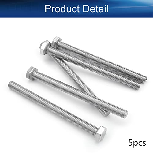 Image of Bettomshin 5Pcs M8 x 100mm Hex Bolts, 304 Stainless Steel 1.25mm Thread Pitch Fully Threaded Metric Hex Head Screw Bolts, Hexagon Screw Bolt, Hex Tap Bolts, Silver, A2-70 (Overall Size 105.3x13x13mm)