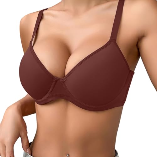 Sujetador para mujer Super Push Up Soft T Shirt BHS con aros extremadamente acolchado Maximizer para pechos pequeños comodidad sexy, R Ladrillo Rojo, 85C