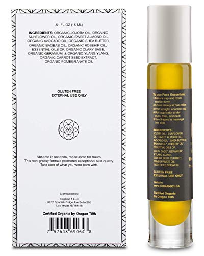 Organic Face Oil Daily Protect Moisturizer By Organic 1, Radiant Glow Facial Oil Serum. Rosehip, Pomegranate, Ylang Ylang, Clary Sage, Geranium, Shea, Almond, Avocado, Baobab Carrot Sunflower Jojoba #TOP1