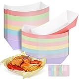 ALEXPRE 240 Pack Carnival Party Supplies,3 Lb Paper Food Trays Boats with Colored Grid Paper,Disposable Multicolor Nacho Trays,Hot Dog Trays,Serving Boats for Concession,Birthday,Christmas Supplies