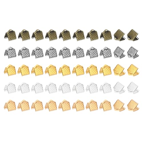 PATIKIL 6mm Ribbon Ends Crimp Clamp, 1000pcs Pinch Crimp End Bracelet Bookmark Cord Ends Fasteners Clasp for Leather DIY Craft Jewelry Making, Iron 5 Color