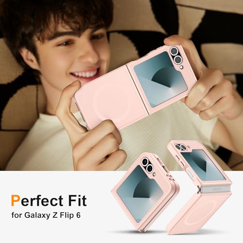Image of ORETECH Magnetic for Samsung Galaxy Z Flip 7 FE Case Galaxy Z Flip 6, with [2 x Screen Protector] Translucent Back Non-Slip Shockproof Bumper Case for Galaxy Z Flip 7FE / 6 - Light Pink | 2 Pack Screen Protector, Translucent Back Non-Slip Hard PC Shockproof Cover