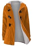 JiangWu Womens Fashion Horn Button Fleece Thicken Coat with Hood Winter Warm Jacket(Brown,X-Large)
