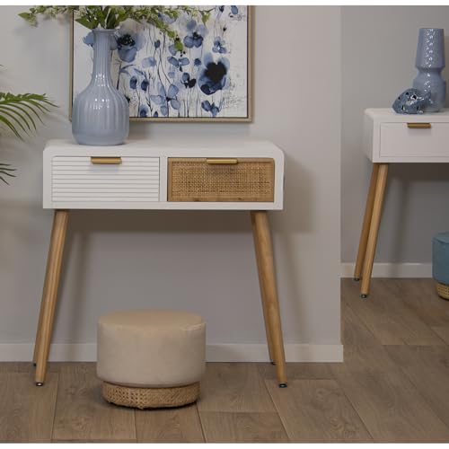 Console d'entrée en bois blanc table d'appoint rotin 80cm de large - 3