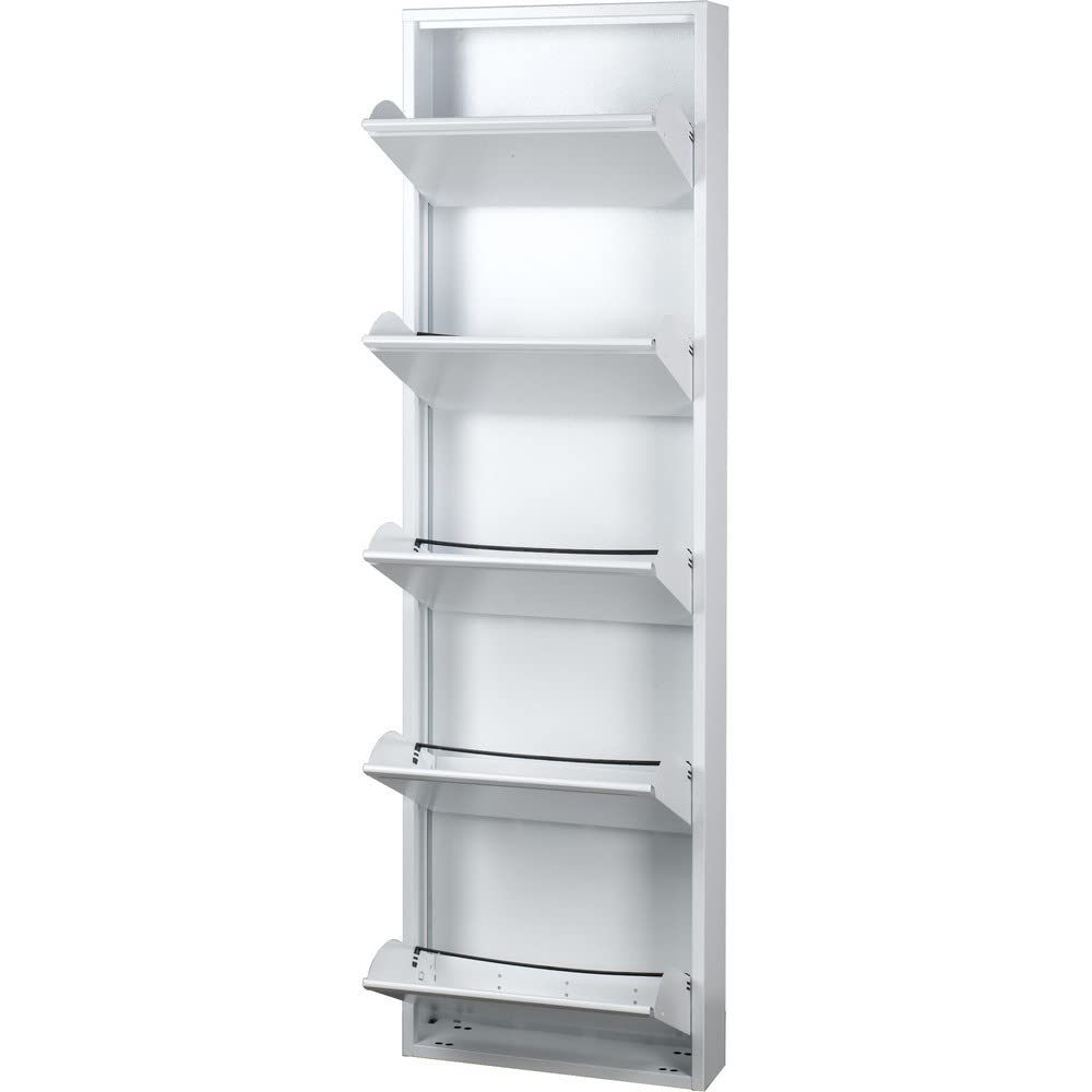 Decor Space Scarpiera Slim in metallo con ante basculanti porta scarpe salvaspazio da interno ed esterno "Made in Italy" (5 Ante, Bianco)