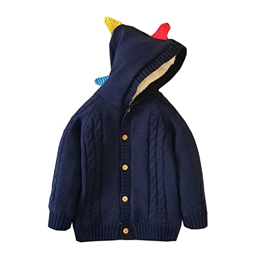 Dealone Baby Boys Girls Knit Dinosaur Cardigan Sweaters Toddler Fleece Lined Hoodie Sweater Winter Outerwear Jacket Navy #TOP4