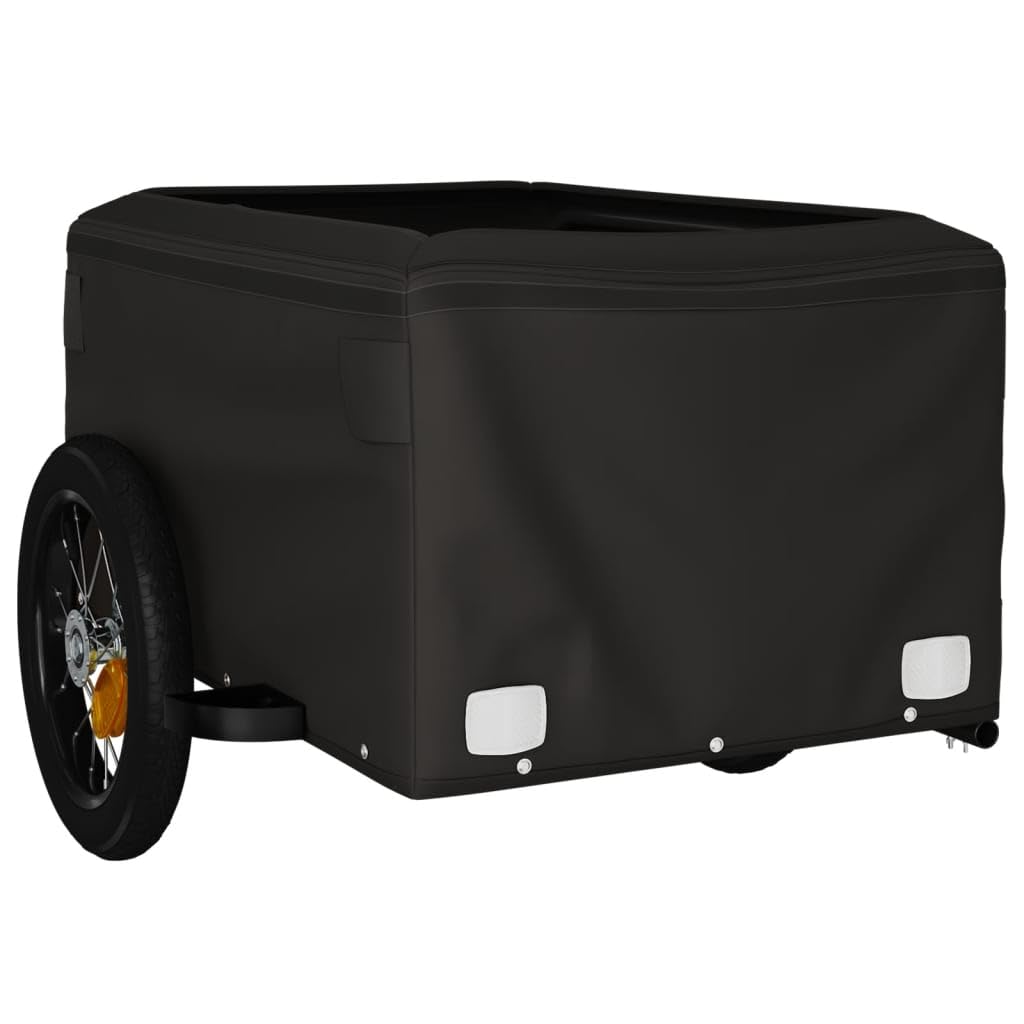 Przyczepa rowerowa, czarna, niebieska, żelazna z dyszlem, flagą bezpieczeństwa i reflektorem, do transportu, zakupów, wycieczek rowerowych, do miasta, na zewnątrz, do codziennego użytku