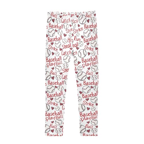 Cartoon Cute Baseball Prints Girls Leggings Soft Comfortable Athletic Leggings Dancing Pants for 4-10 Years