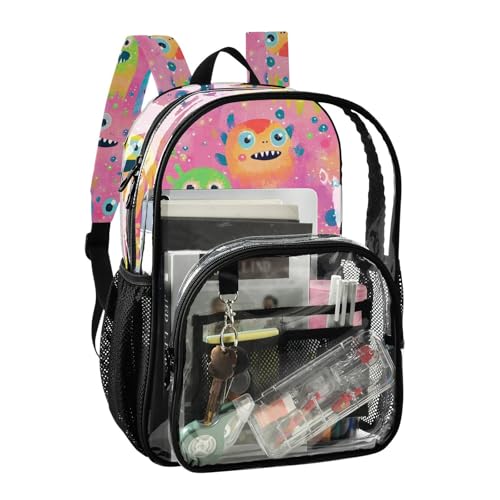 Colorful Monster Peach Clear Backpack School Clear Book Bag For Teen Girls See Through Heavy Duty Back Pack2