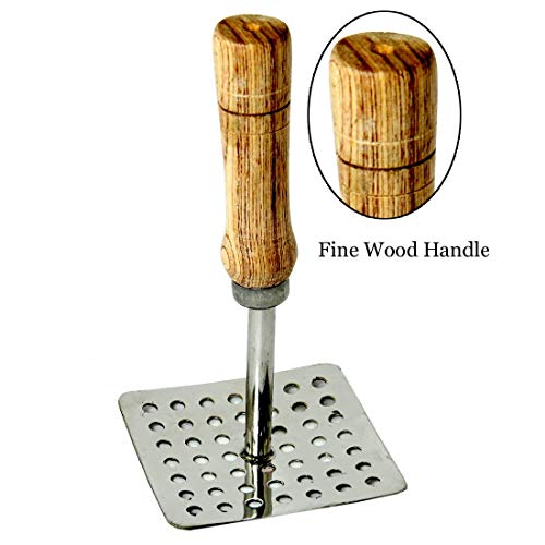 Dharam Paul Traders Stainless Steel Heavy Duty Potato Masher, Vegetable Paw Bhaji Masher For Kitchen,Square Shaped With Wooden Handle,1 Piece. #TOP4