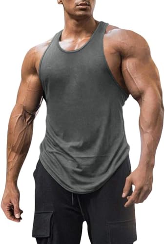 Runcati Tank Top Herren Ärmelloses Shirt Gym Fitness Muskelshirt Männer Einfarbig Leicht Unterhemd Sommer Achselshirt Slim Fit Bodybuilding Funktionsshirt Grau L