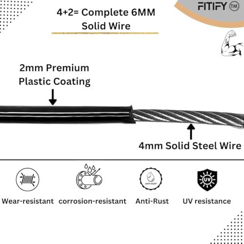 Image of Gym Machine Steel Wire Rope (6mm Thick, 40 Meters Long) - PU Coated High-Tensile Replacement Cable for Home and Professional Cable Machines