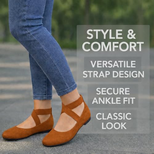 Image of EMMA NEW YORK Ankle Strap Flats for Women, Women Flat Ballerina Shoes, Women's Ballet Flats with Strap