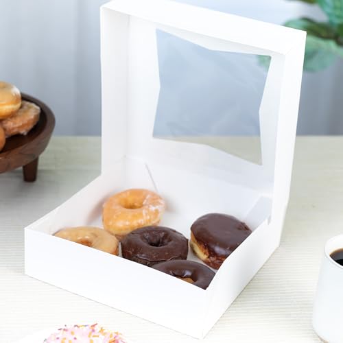 Southern Champion Tray White Window Bakery Box (200 Quantity) 9x9x2.5, Automatic Bakery Carrier for Pies, Donuts, Pastries, White with Clear Lid, 24133