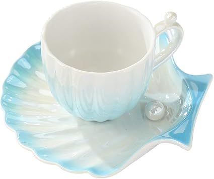 Mug Creative Pearl Shell Ceramic Coffee Handmade Cup Home Teacup Saucer Set for Friend Color As shown Size One size