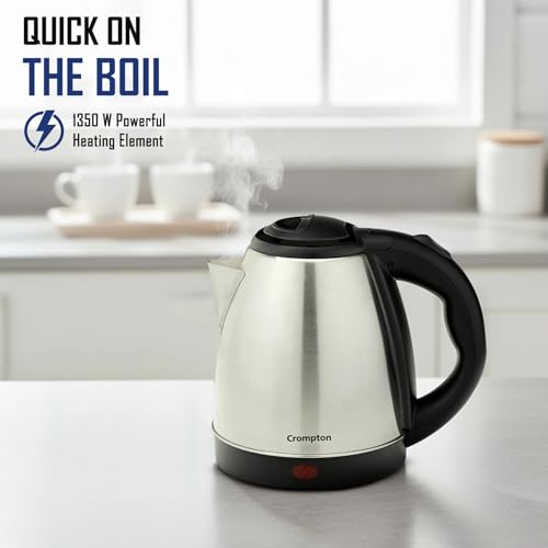 Image of Crompton Nigella 1.5L 1350W Stainless Steel Electric Kettle | Fast Boil | Auto Shut-Off | Dry Boil Protection | Cool Touch Handle | 360 Swivel Base | Black & Silver