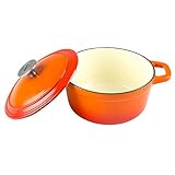 Zelancio 3 Quart Cast Iron Enamel Covered Dutch Oven Cooking Dish with Lid (Tangerine Orange)
