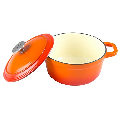 Zelancio 3 Quart Cast Iron Enamel Covered Dutch Oven Cooking Dish with Lid (Tangerine Orange)