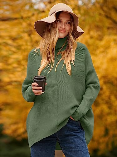 Image of ANRABESS Womens Casual Fall Sweater Turtleneck High Neck Batwing Sleeve Oversized Sweater Dress