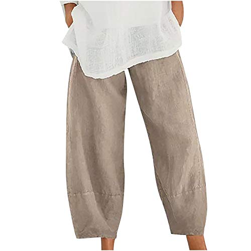 SHOPESSA Harem Sweatpants for Women Boho Cotton Linen Capri Pants Y2K Pocket Baggy Pants