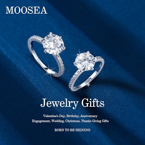 MOOSEA 3ct Moissanite Engagement Rings for Women - Round Cut D Color VVS1 Clarity Lab Created Wedding Band 14K White Gold Plated 925 Sterling Silver Moissanite Ring Anniversary Birthday Gift2