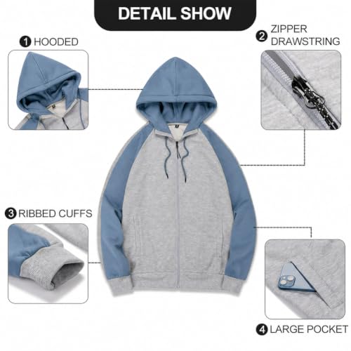Image of MANTORS Mens Fleece Jackets Contrast Hoodies Lightweight Sweatshirt Color Block Jacket Coats