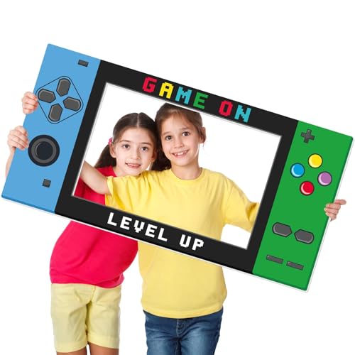 Video Game Photo Props Gaming Party Props Level Up Birthday Decoration Handheld Gaming Theme Decoration Photo Booth Frame Birthday Game Fans Video Gamer Party Supplies 31.5 x 15.9 Inch
