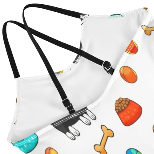 Cute Cartoon Dogs White Girls' One Piece Halter Swimsuit, Summer Beach Bathing Suit, 3-104