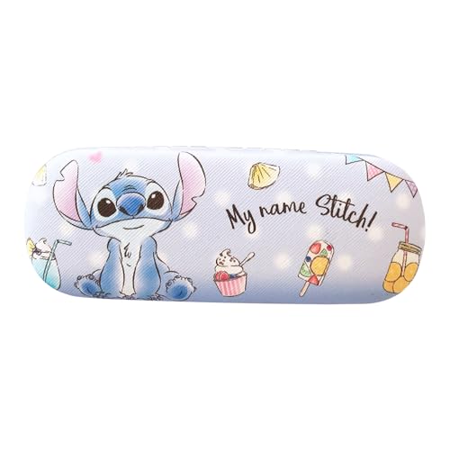 KATVVYE Anime Stitch Cartoon Brillenetui, Hartschalen-Brillenetui mit Tuch, tragbare Schutzhülle für Jungen und Mädchen, blau, S
