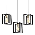 9MMML Black Pendant Lights Kitchen Island Set of 3, Farmhouse Hanging Lamp with 62'' Height Adjustable Cord, Small Wood Ceiling Pendant Light Fixture for Dining Room, Entryway, Foyer
