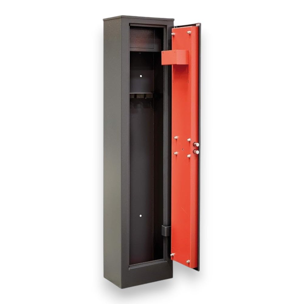 Armadio portafucili con tesoretto struttura acciaio predisposizione ancoraggio parete chiusura catenacci serratura sicurezza - 31.5x20.5xH138 cm - 5 posti