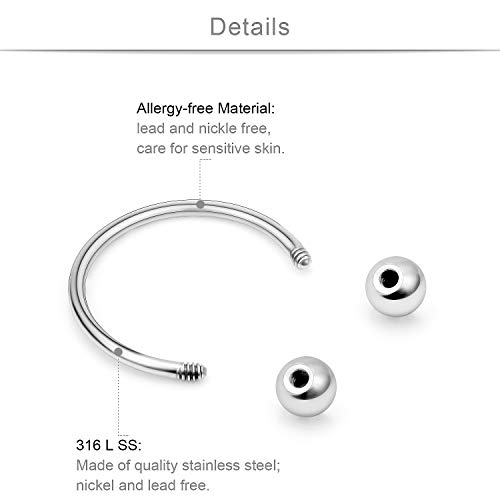 SCERRING 10PCS 20G Stainless Steel Horseshoe Septum Ring Nose Rings Hoop Helix Daith Cartilage Tragus Earrings Eyebrow Body Piercing Jewelry 6-14mm2