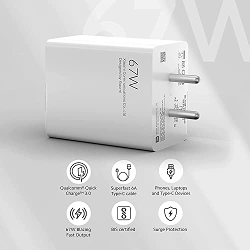 Image of Original 67W Mi Sonic Charge Combo |Mi /Xiaomi /Redmi Charger|Superfast 6A Type C Included| Laptops, Tablets & Mobile Charger|(Adapter + USB to Type C Cable)