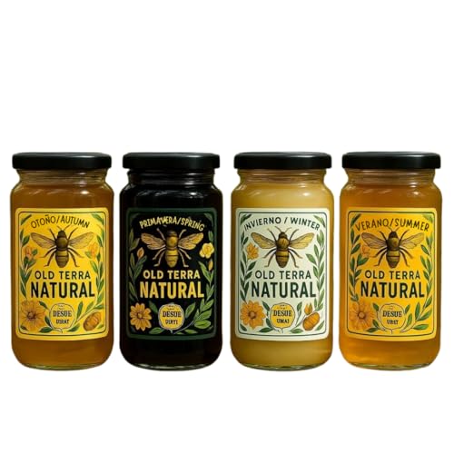 OLD TERRA NATURAL Cosecha Anual: Colección de Miel de las Cuatro Estaciones - Primavera/Verano/Otoño/Invierno- Miel Cruda 100% Pura y Artesanal - Caja de Regalo de Lujo - Edición Limitada 2025