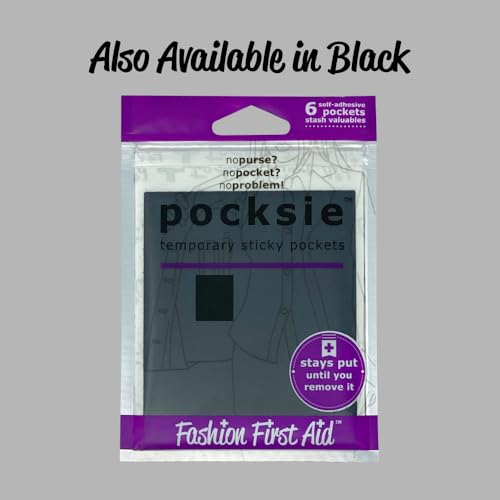 Image of Fashion First Aid Pocksie Temporary Sticky Pockets (Beige - 6 Pack) - Hands-Free Hidden Storage for Leggings, Jackets & Pocketless Clothing - Cotton Adhesive Pockets for Cards & Money (4.1 inch x 3.3 inch)